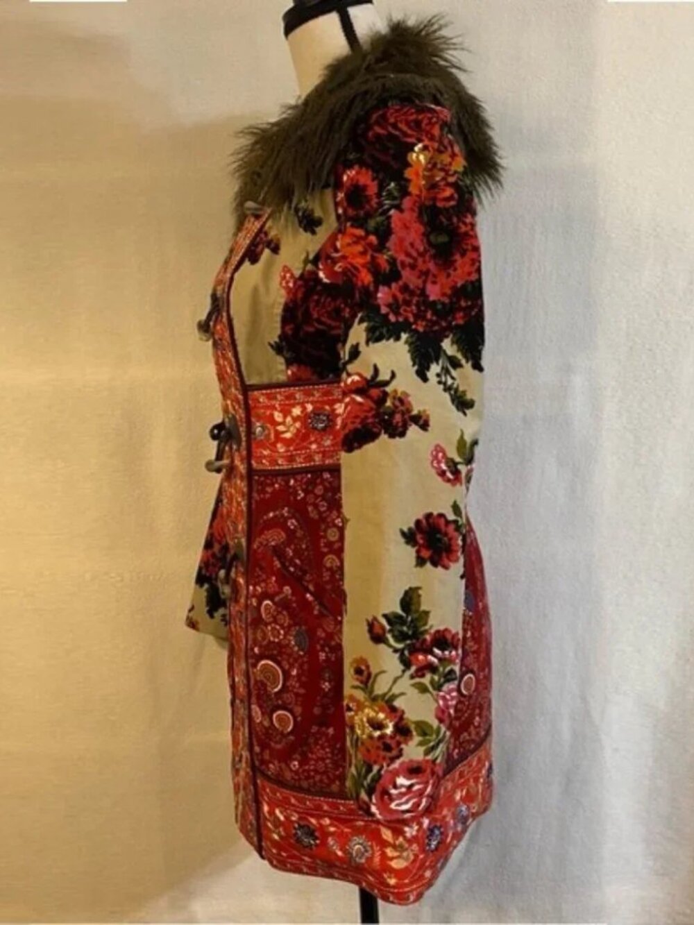 Elevenses Anthropologie Karelia velvet embroidered faux fur collar jacket coat - Picture 4 of 16